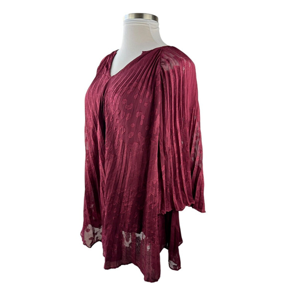 by Anthropologie Toulon Pleated Mini Dress Boho Holiday Burgundy Maroon Size XS - Picture 8 of 12